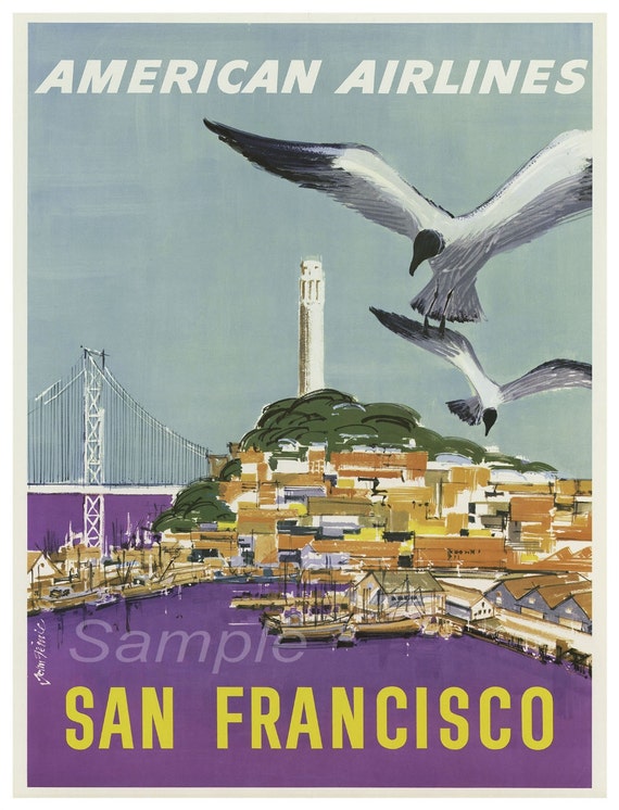 SF03 VINTAGE SAN FRANCISCO UNITED AIR LINES TRAVEL A2 POSTER PRINT