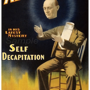 Vintage 1897 Kellar Self Decapitation Magic Poster Print