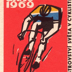 Impresión del cartel publicitario de ciclismo de los cerillos de seguridad de Brno de 1969