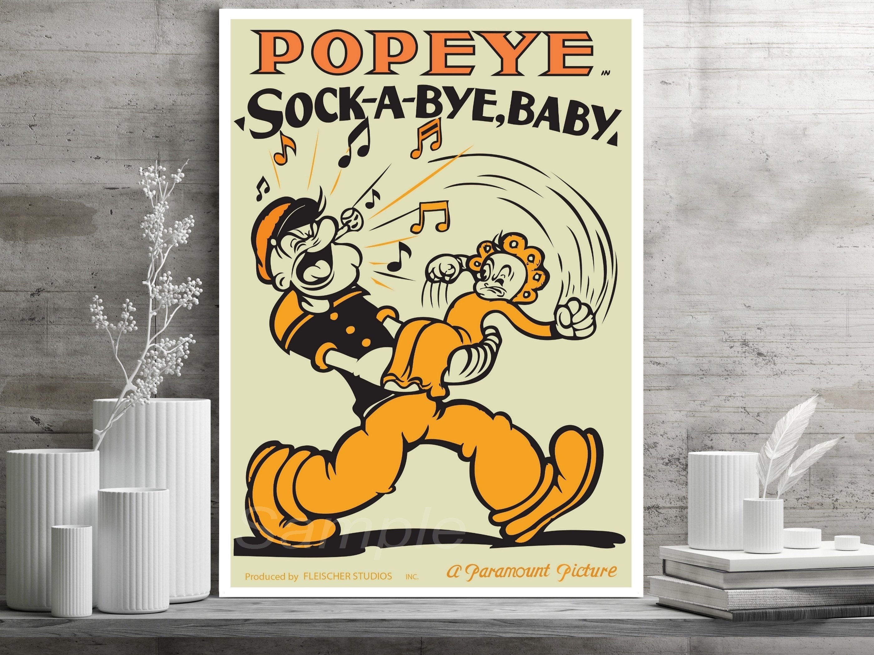 Vintage Popeye Sock A Bye Baby Poster Print Etsy