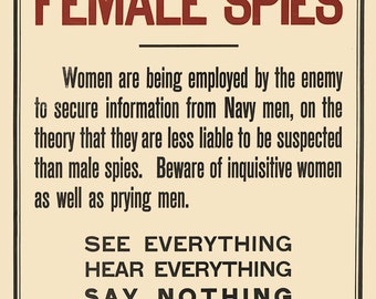 Vintage Beware of Female Spies War Poster Print