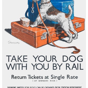 Póster vintage DR03 "Lleva a tu perro en tren"