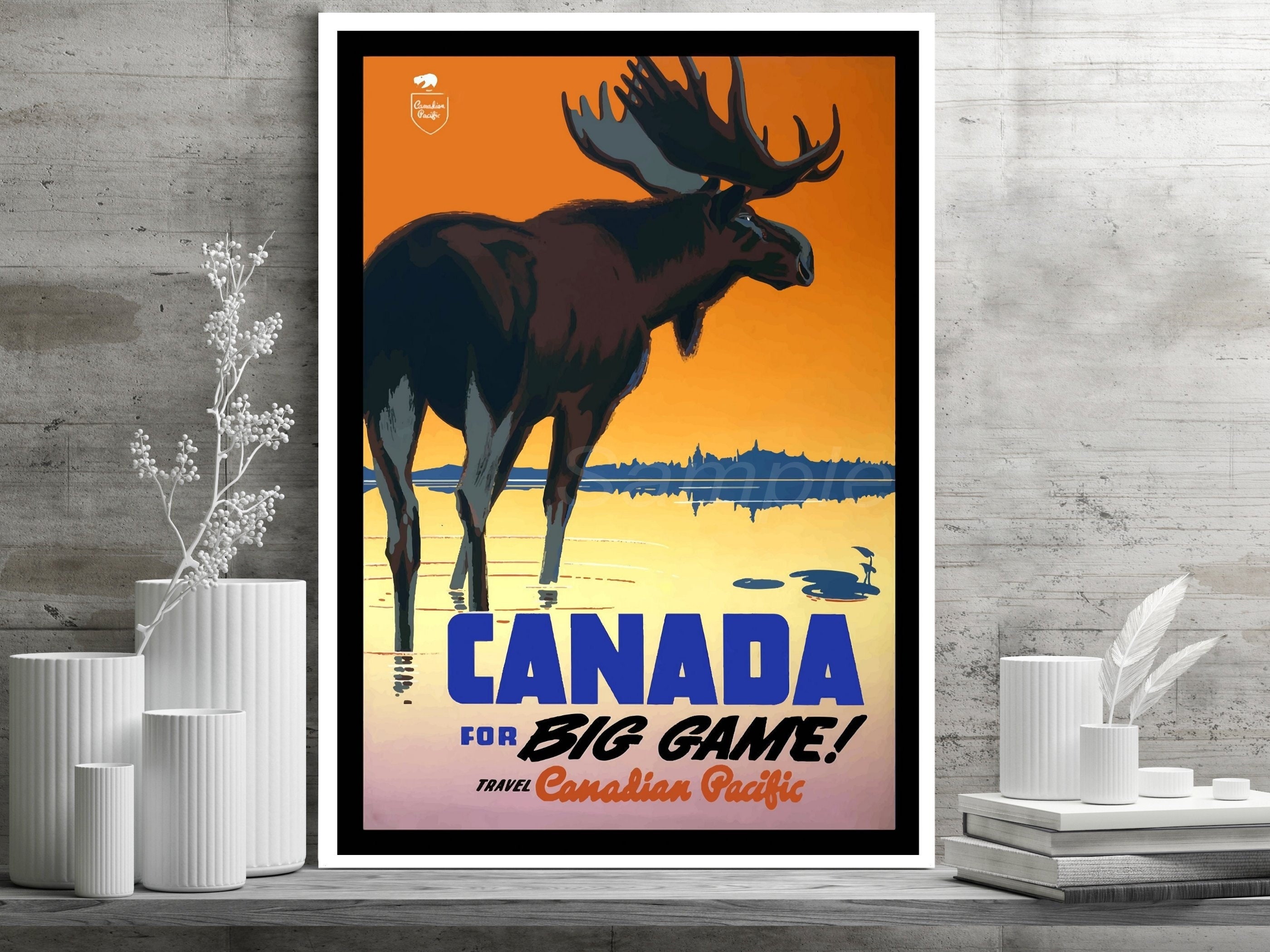 Vintage Canada Big Game Travel Poster Impresión Etsy España