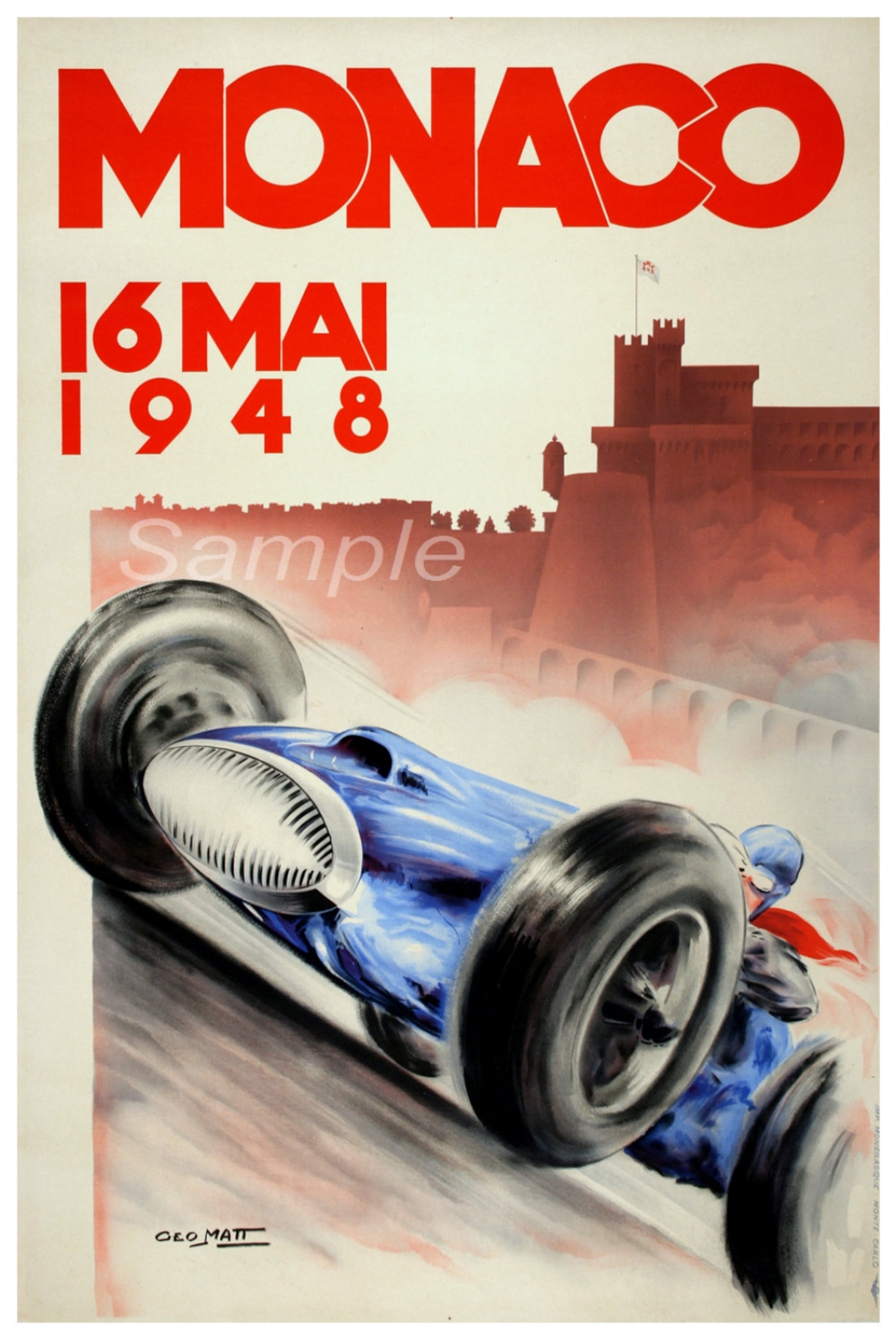 Vintage 1948 Monaco Grand Prix Racing Poster