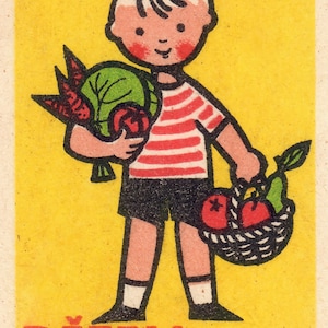 Impresión de póster publicitario vintage de caja de cerillas para niños saludables