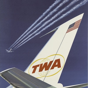 Póster vintage de viaje de la aerolínea TWA StarStream