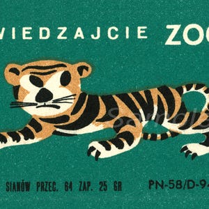 Impresión de póster publicitario vintage de cerillas de seguridad de tigres en zoológico polaco