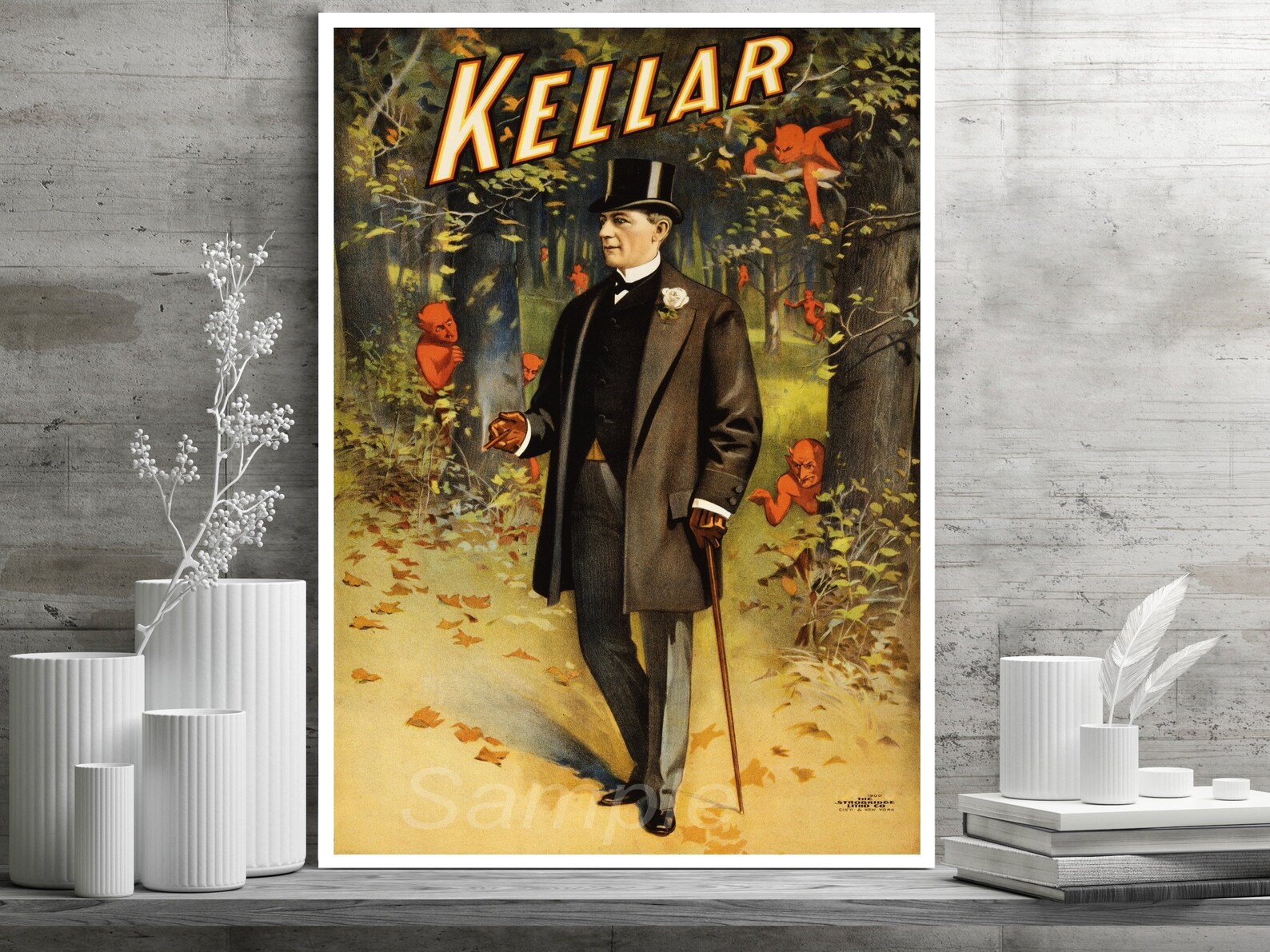 Poster Pubblicitario Vintage 1890 Kellar's Dungeon, Magia Classica, Stampa Su Carta Opaca 24x12 Pollici
