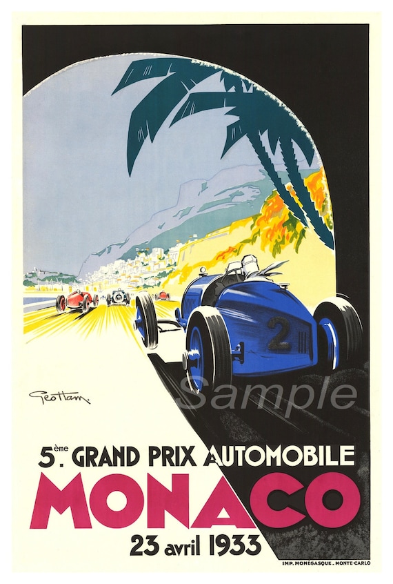VINTAGE 1968 MONACO GRAND PRIX RACING A3 POSTER PRINT