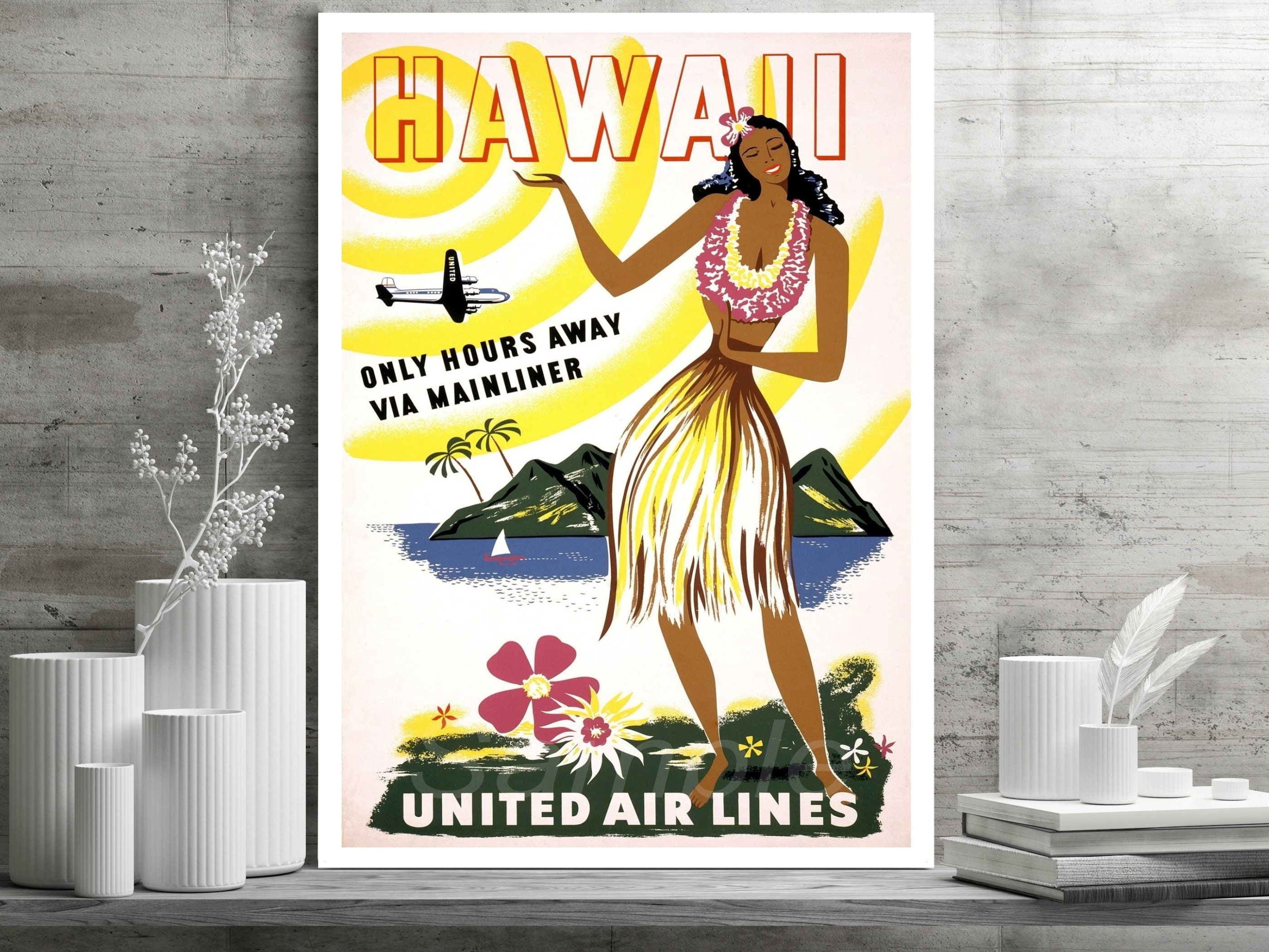 HAWAII UNITED AIR LINES ポスター 60s Vintage poster – United Air Lines, Hawaii – Galerie 1 2 3