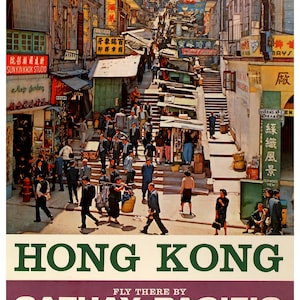 Póster de viaje vintage de Hong Kong Airways