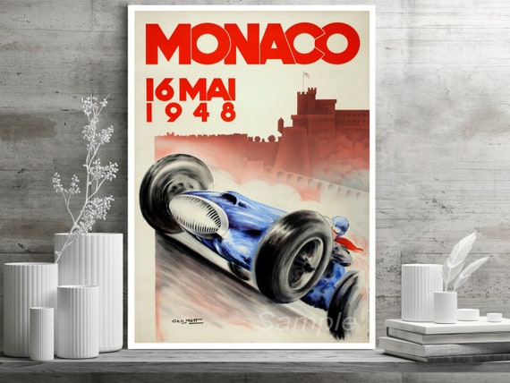 VINTAGE 1948 MONACO GRAND PRIX RACING A3 POSTER PRINT