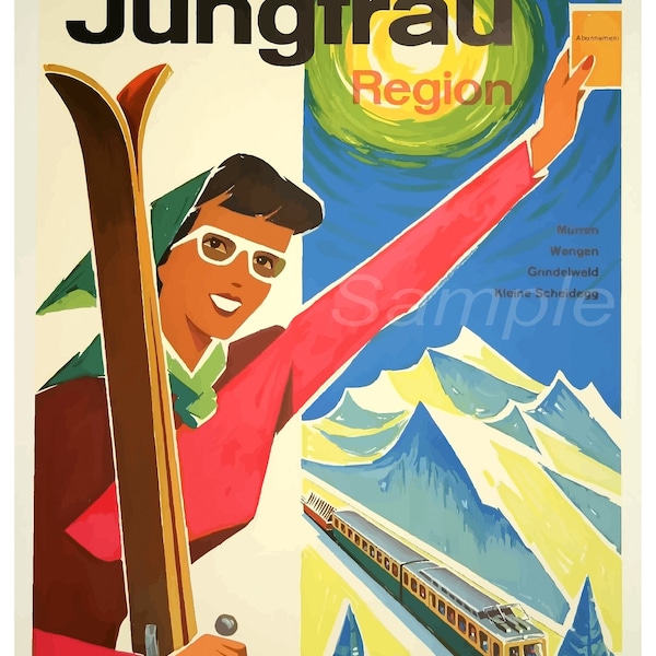 Vintage Zwitserland Jungfrau Regio Ski Reizen Poster Print