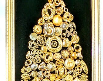 Golden Christmas Tree. Costume Jewelry. Rhinestone Star. Holiday.