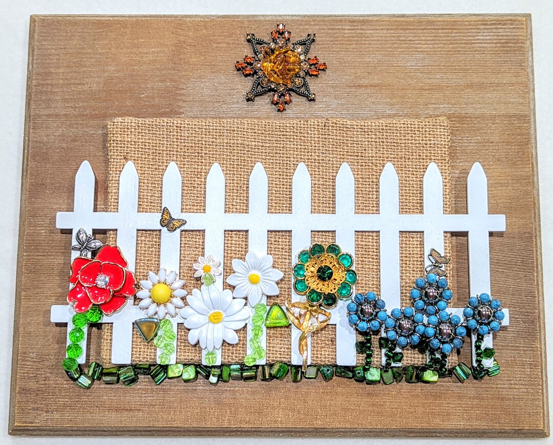 Picket Fence Flowers Under a Sparkly Sun. Costume Jewelry Etsy