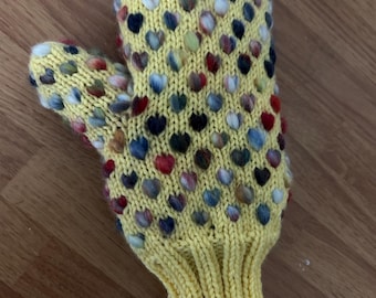 THRUMMED Thrum MITTENS - Kaleidoscope - Sz M - Free Ship