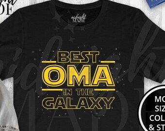 Grandma Oma T-shirt Gift, Best Oma in the Galaxy Tee Shirt, Oma Birthday or Pregnancy Announcement Baby Reveal Gift for Women