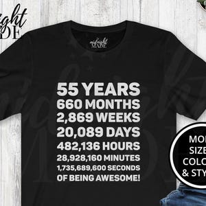 Cool 55th Birthday 55 Year Old Shirt Gift, 55 Years Awesome T-shirt Tee, 55 Year Old Days Old Tshirt Top Gift for Midlife 55th Birthday