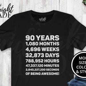 Cool 90th Birthday 90 Year Old Shirt Gift, 90 Years Awesome T-shirt Tee, 90 Year Old Days Old Tshirt Top Gift for Elderly Ninetieth Birthday