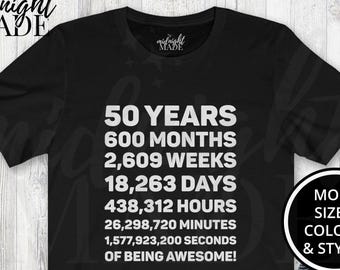 Cool 50th Birthday 50 Year Old Shirt Gift, 50 Years Awesome T-shirt Tee, 50 Year Old Days Old Tshirt Top Gift for Midlife Fiftieth Birthday