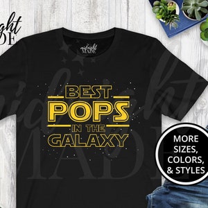 Grandpa Pops T-shirt Gift, Best Pops in the Galaxy Tee Shirt, Pops Birthday or Pregnancy Announcement Baby Reveal Gift for Men