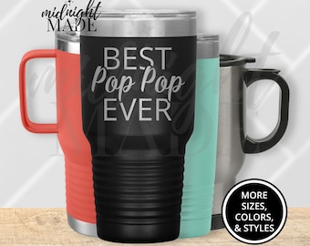 Cute Grandpa Pop Pop Tumbler Travel Mug Gift, Best Pop Pop Ever Stainless Steel Tumbler Coffee Travel Mug