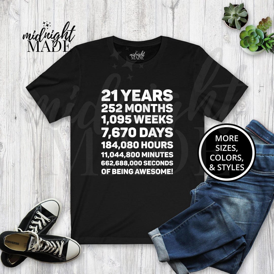 Cool 21st Birthday 21 Year Old Shirt Gift, 21 Years Awesome T-shirt Tee ...