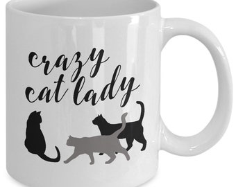 Custom Personalized Cute Cat Lover Mug Gift, Crazy Cat Lady Coffee Mug Cup, Cat Lady Tea or Coffee Cup Gift