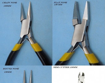 Paruu Stainless steel Set of 130mm Pliers include Side cutter, Chain nose, Flat nose, Round nose
