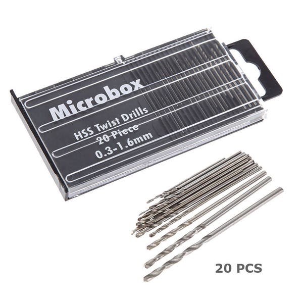 20 pcs 0.3-1.6mm Micro HSS Twist Drill Bit Set for Hand Drill Push Rotary Tool st1010