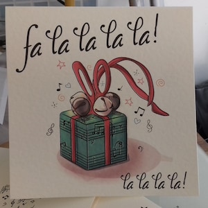 Biglietto di Natale Falalalala la la la laaaa. Disegnato dal venditore. Musicista. Musica. Singolo o confezione. [SINGOLO]