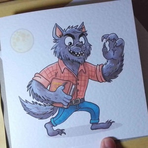 Carte de loup-garou. Personnalisable. Dessiné par le vendeur. Fait main. Fait maison.