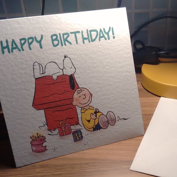 Dessiné par le vendeur. Carte d'anniversaire Charlie Brown et Snoopy ! Peut être personnalisé :) Cacahuètes. Parodie, fan art.