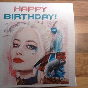 Cartão de aniversário da Arlequina! Desenhado pelo vendedor. Pode ser personalizado :)