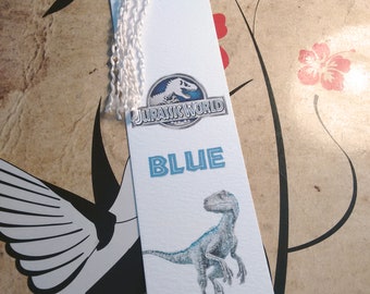 Blue Velociraptor Handmade Bookmark. Nice little gift. Jurassic World. Jurassic Park. Dinosaur.