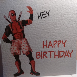 Carte d'anniversaire Deadpool ! Peut être personnalisé :) Dessiné par le vendeur. Parodie, fan art.