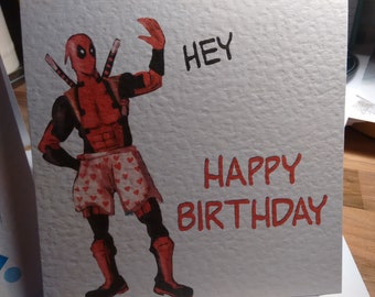 Deadpool Birthday Card! Can be personalised :) Drawn by seller. Parody, fan art.
