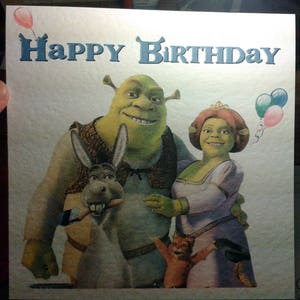 ¡ACTUALIZADO! Tarjeta de cumpleaños de Shrek hecha a mano: Shrek, Burro, Fiona, El Gato con Botas - ¡Feliz cumpleaños!