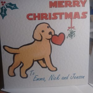 Updated Handmade Personalised (or not pers) Cute Puppy Christmas card Mistletoe Pup.