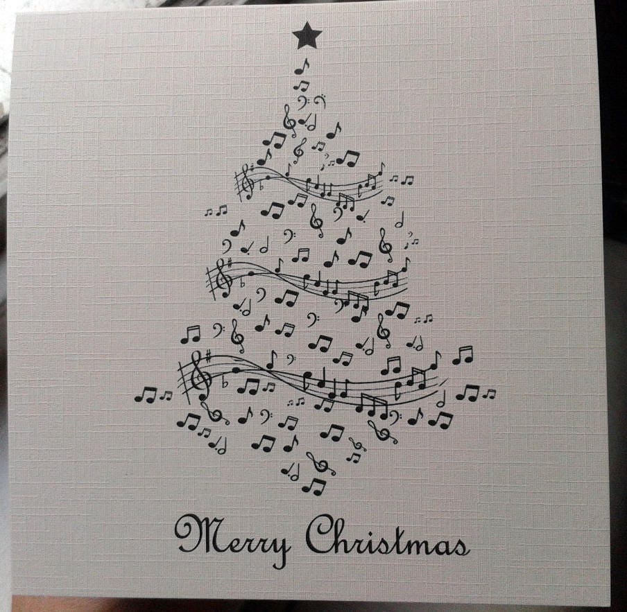 Handmade Musical Note Tree Christmas Card / Cards Linen Etsy UK