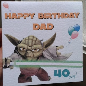 Tarjeta hecha a mano Yoda Star Wars "Feliz Cumpleaños Papá/Papá" - ¡Tú eliges la edad!