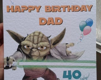 Happy Birthday Dad Star Wars Handmade Card Yoda Star Wars Happy Birthday Dad / - Etsy India