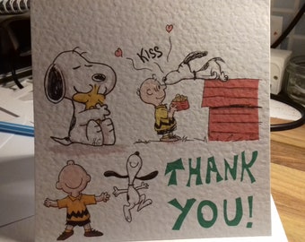 Gezeichnet von Verkäufer Charlie Brown und Snoopy und Woodstock Danke-Karte