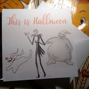 Gezeichnet durch Verkäufer Jack Skellington Zero Halloween Karte. Kann personalisiert werden