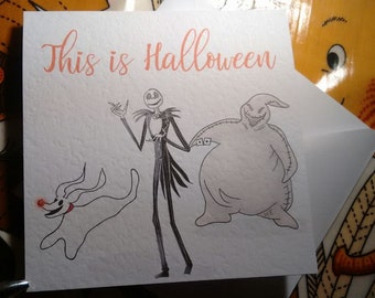 Drawn by seller Jack Skellington Zero Halloween Card. Can be personalised