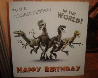 Handmade Jurassic World Jurassic Park Personalised Velociraptor Dinosaur Birthday Card