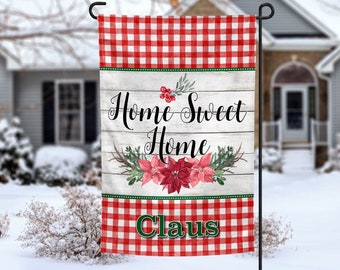 Personalized Garden Flag, Christmas Flags, Home Sweet Home, Buffalo Plaid, Poinsetta, Christmas Gifts, Mother in Law Gift,