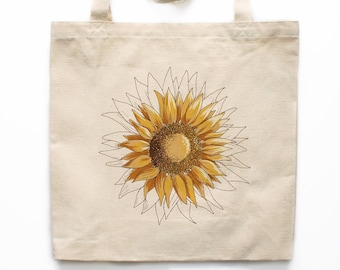 Sunflower Canvas Tote Bag, Floral Canvas Tote Bag, Printed Tote Bag, Canvas Bag, Market Bag, Shopping Bag, Reusable Grocery Bag 0084