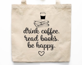 Book Lover Gift, Coffee Lover Gift, Book Tote Bag, Book Lover Market Bag, Book Lover Shopping Bag, Reusable Grocery Bag, Christmas Gift 0334