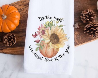 Fall Tea Towel, Fall Hand Towel, Pumpkin Kitchen Towel, Sunflowers, Housewarming Gift, Best Friend Gifts,